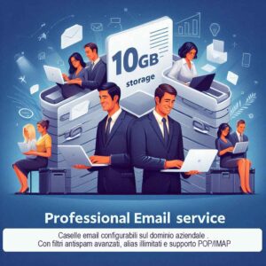 Caselle email Super PRO con 10GB di spazio, configurabili direttamente sul dominio aziendale per un’immagine professionale e personalizzata. Accessibili tramite Webmail da qualsiasi dispositivo, con filtri antispam avanzati e alias illimitati, offrono la massima flessibilità grazie al supporto POP/IMAP